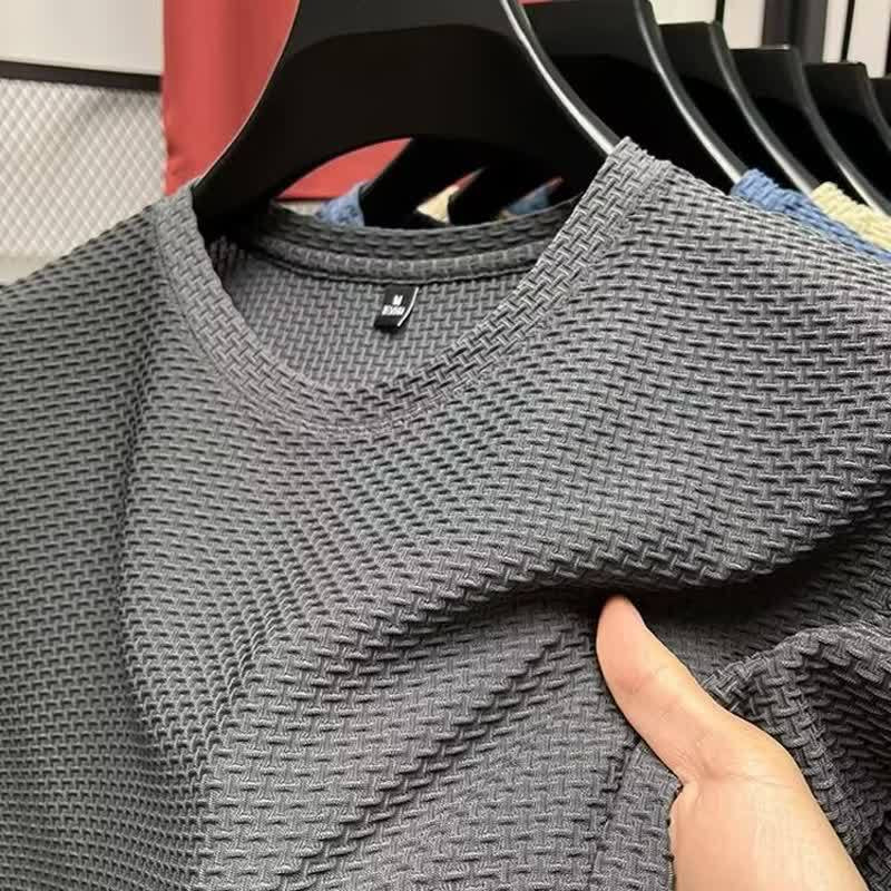 Summer Men's Comfortable And Cool Mesh Ice Silk Short-Sleeved T-Shirt Fashionable And Cool Silky Loose Thin Round Neck T-Shirt