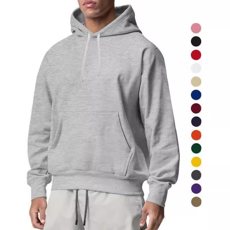 2024 Autumn And Winter New Cross-border European And American Men's Sports Pure Color Fleece Sweatshirt Men's Export Wholesale Hoodie