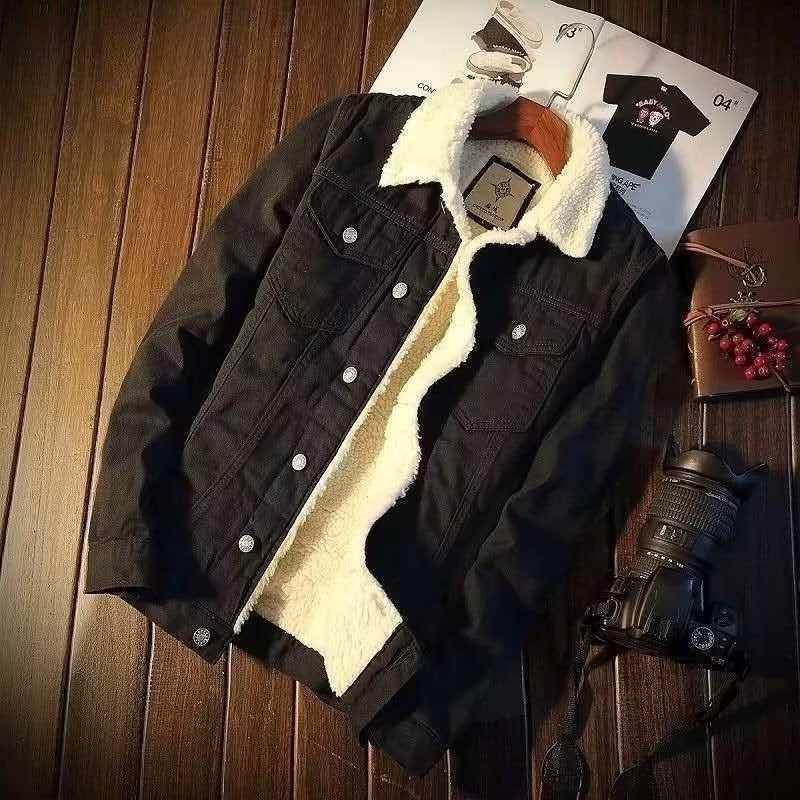 2023 Winter Fleece-lined Thickened Lamb Velvet Denim Jacket Men's Korean Style Fashionable Loose Jacket Fashionable Brand Japanese Style Top