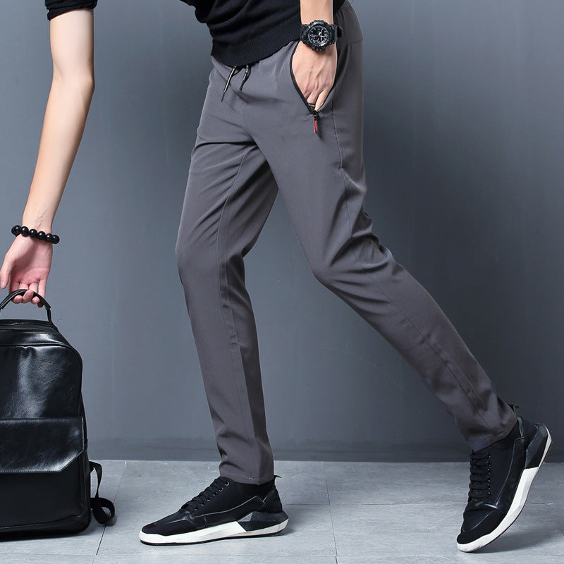 TikTok Explosive Edition Casual Trousers Men's Spring And Autumn Straight Solid Color Loose Sports Nine-point Zipper Elastic Trousers Live