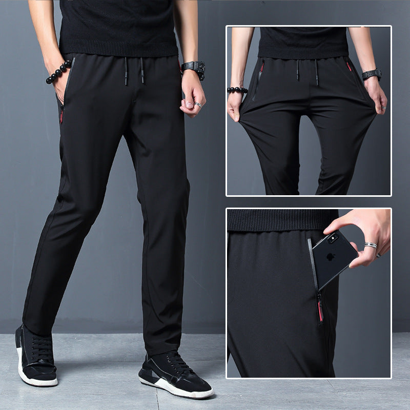 TikTok Explosive Edition Casual Trousers Men's Spring And Autumn Straight Solid Color Loose Sports Nine-point Zipper Elastic Trousers Live