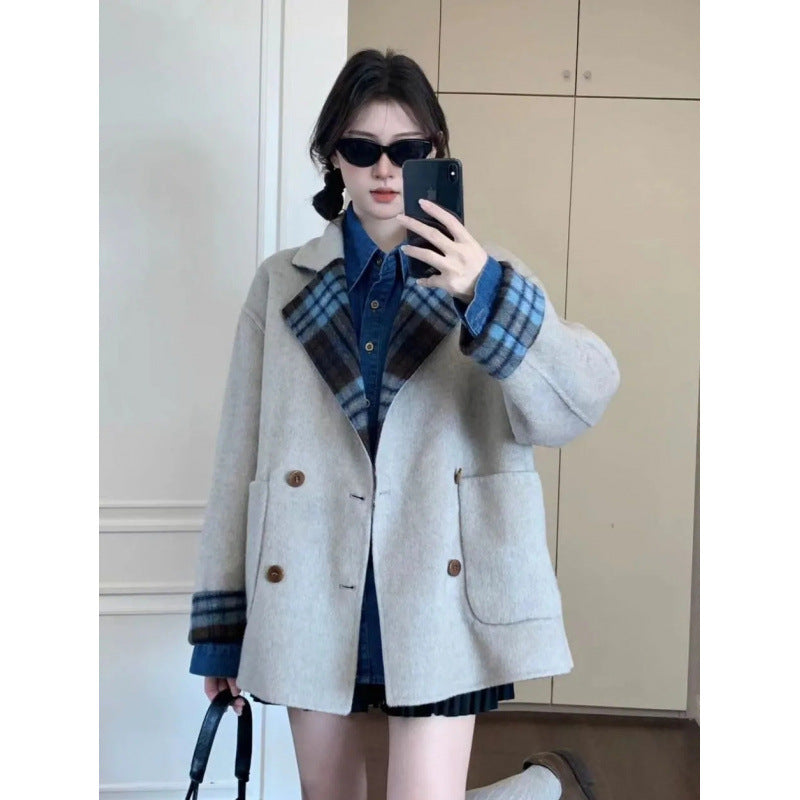 Wearing Plaid Woolen Coat On Both Sides, Women's Winter Temperament Is Advanced, Thickened And Warm, Super Good-looking Explosions Woolen Cloth...