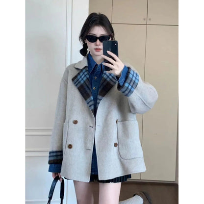Wearing Plaid Woolen Coat On Both Sides, Women's Winter Temperament Is Advanced, Thickened And Warm, Super Good-looking Explosions Woolen Cloth...