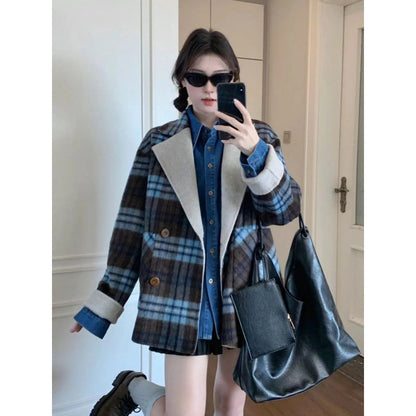 Wearing Plaid Woolen Coat On Both Sides, Women's Winter Temperament Is Advanced, Thickened And Warm, Super Good-looking Explosions Woolen Cloth...
