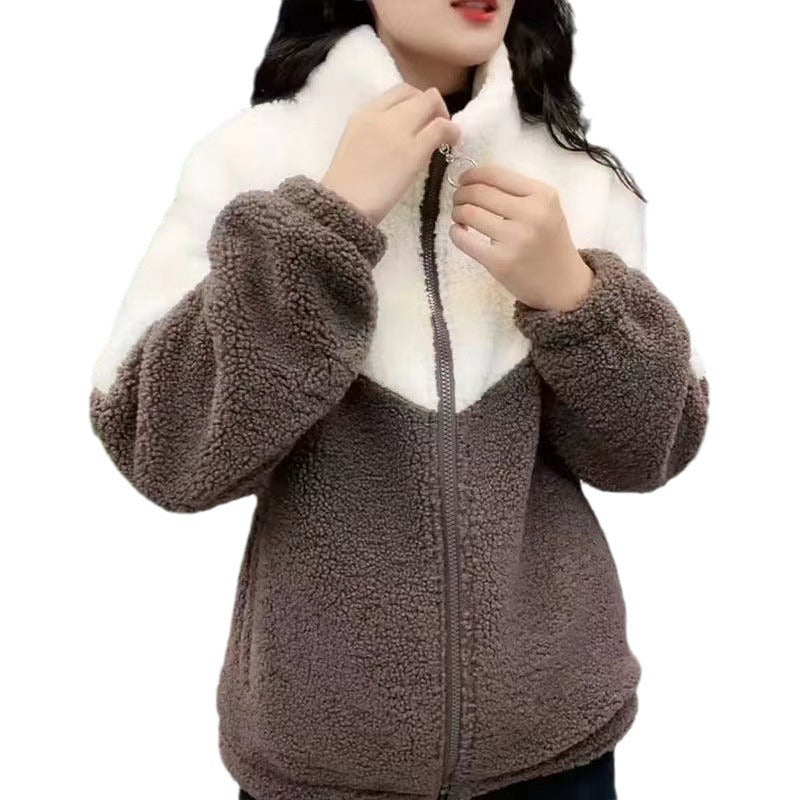 Imitation Lamb Velvet Jacket Women's Warm Casual Cotton-padded Fleece-lined Thickened Collar Zipper For Autumn And Winter Women's Jacket