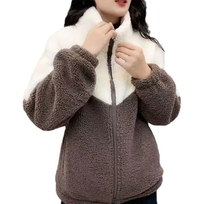 Imitation Lamb Velvet Jacket Women's Warm Casual Cotton-padded Fleece-lined Thickened Collar Zipper For Autumn And Winter Women's Jacket