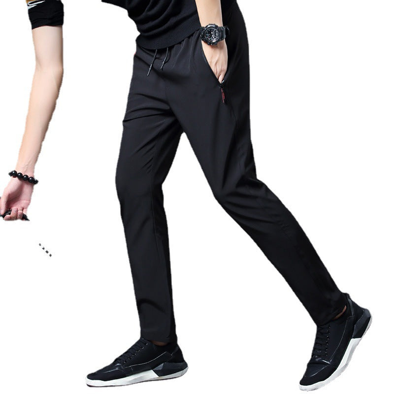 TikTok Explosive Edition Casual Trousers Men's Spring And Autumn Straight Solid Color Loose Sports Nine-point Zipper Elastic Trousers Live