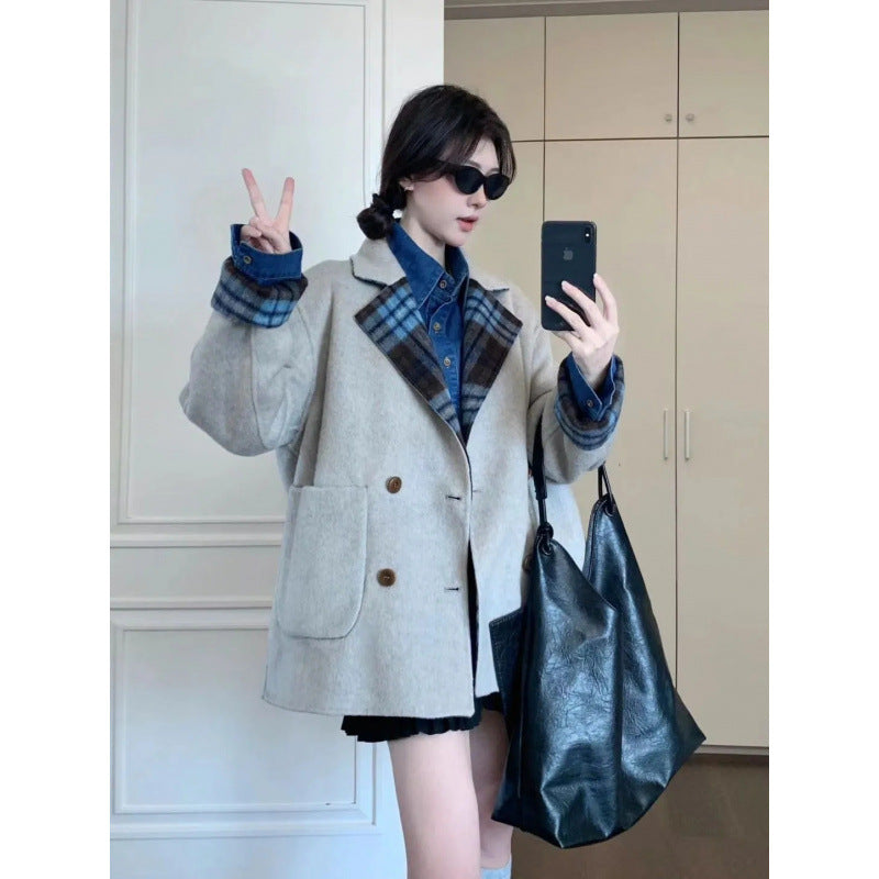 Wearing Plaid Woolen Coat On Both Sides, Women's Winter Temperament Is Advanced, Thickened And Warm, Super Good-looking Explosions Woolen Cloth...