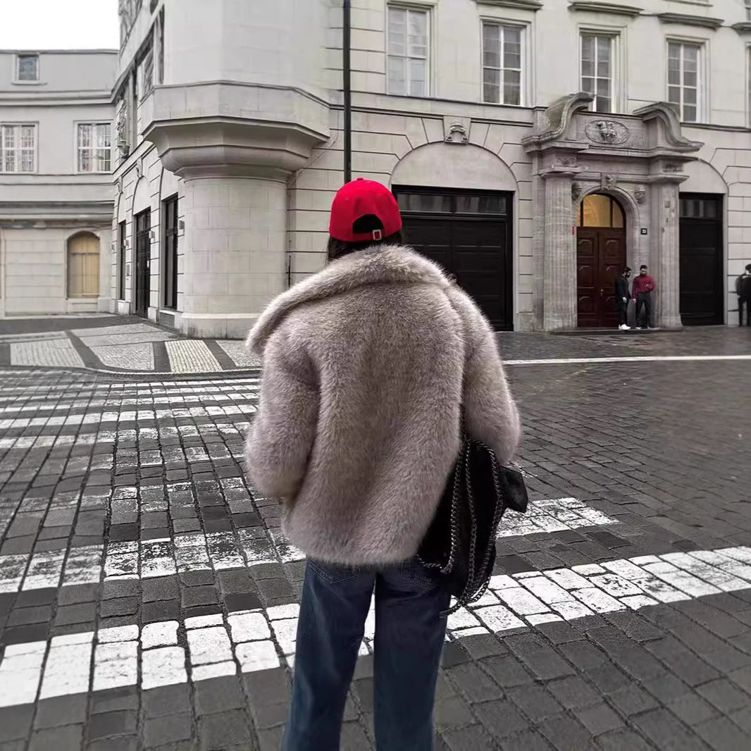 Amazon European And American Cross-Border Wholesale 2025 Autumn And Winter Women's Pure Color Artificial Fur Lapel Outwear Women's Outwear