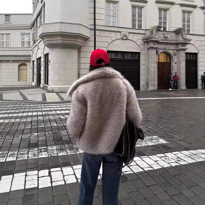 Amazon European And American Cross-Border Wholesale 2025 Autumn And Winter Women's Pure Color Artificial Fur Lapel Outwear Women's Outwear