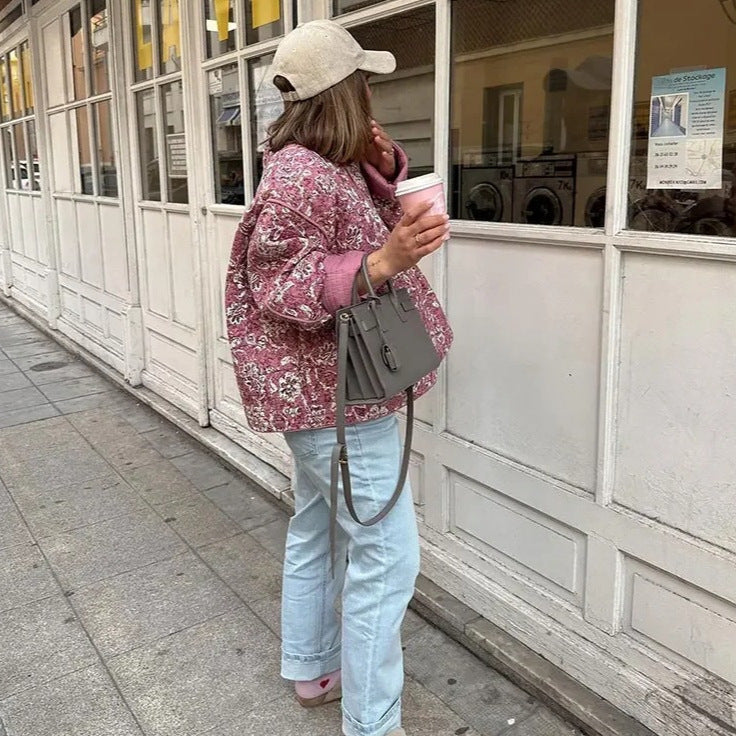 24 YSJ Cross-border European And American Women's AliExpress Explosions Crewneck Cardigan Flower Pattern Cotton Jacket