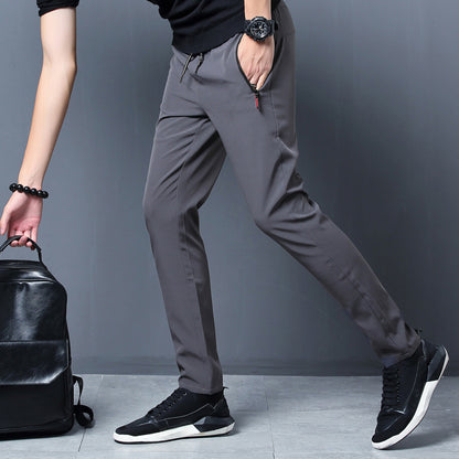 TikTok Explosive Edition Casual Trousers Men's Spring And Autumn Straight Solid Color Loose Sports Nine-point Zipper Elastic Trousers Live