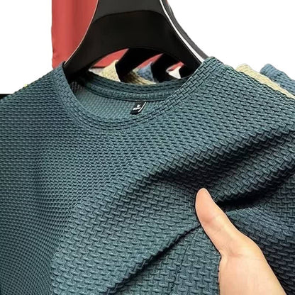 Summer Men's Comfortable And Cool Mesh Ice Silk Short-Sleeved T-Shirt Fashionable And Cool Silky Loose Thin Round Neck T-Shirt