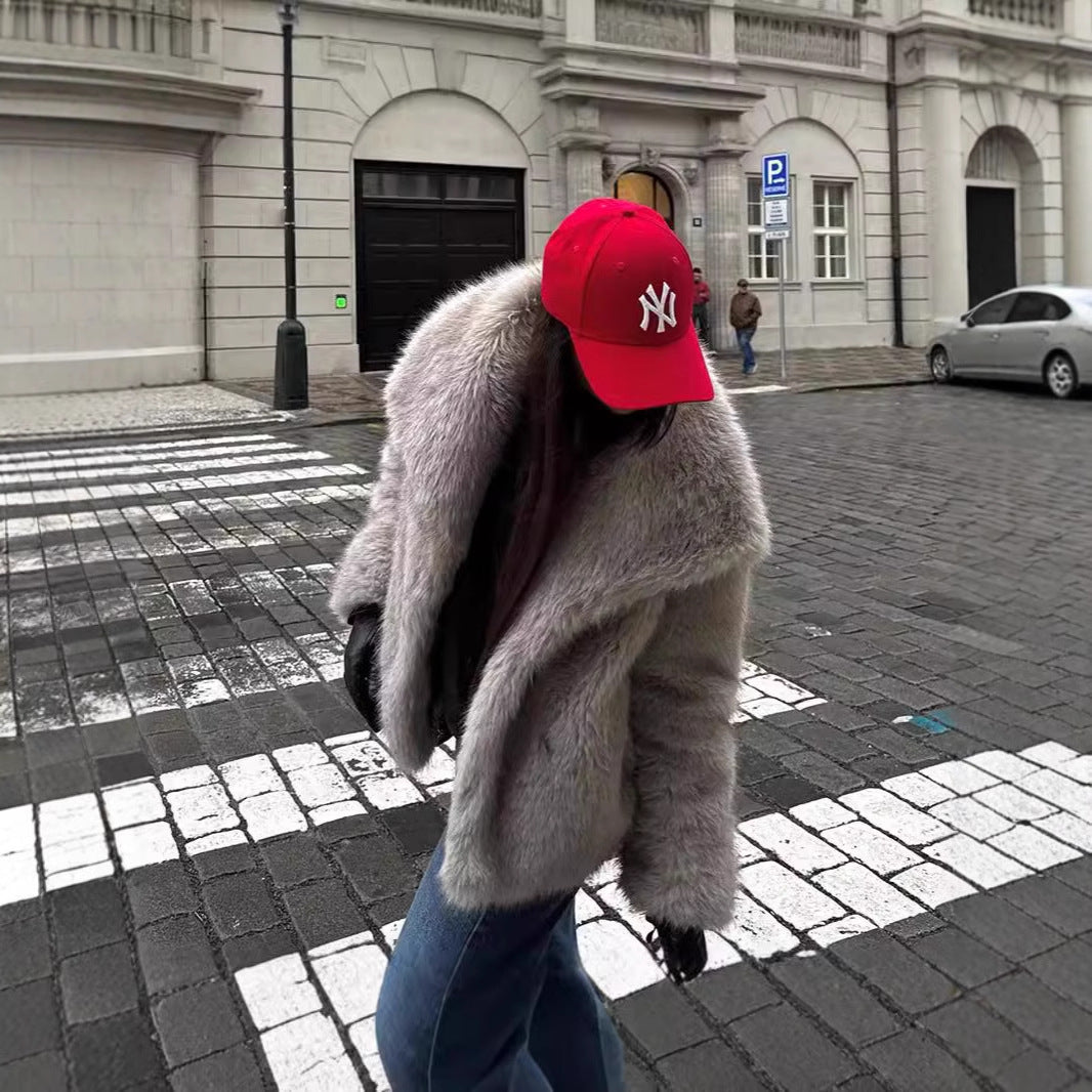 Amazon European And American Cross-Border Wholesale 2025 Autumn And Winter Women's Pure Color Artificial Fur Lapel Outwear Women's Outwear